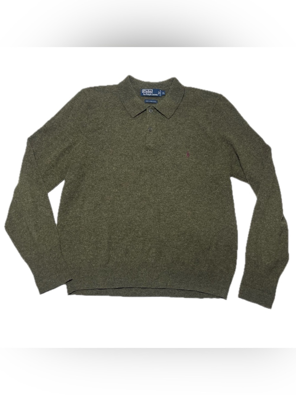 Polo By Ralph Lauren Vintage 100% Lambs Wool Collared Sweater Green Men’s XL
